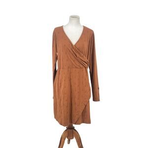Kuhl Anya Copper Long‎ Sleeve Faux Wrap Dress Size L Neutral Minimalist